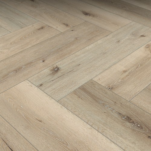 Wire Brushed Nordic White Oak Herringbone Rigid Core Flooring - 6"